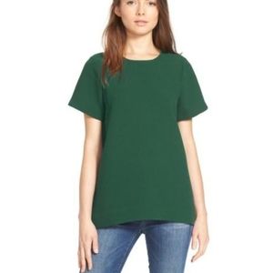 Madewell Green M hi low pleated short sleeve top